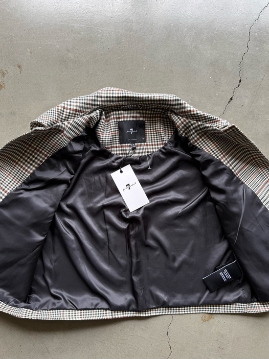 7 For All Mankind / Cropped Plaid Jacket Gold Buttons / brown - Picture 8 of 10